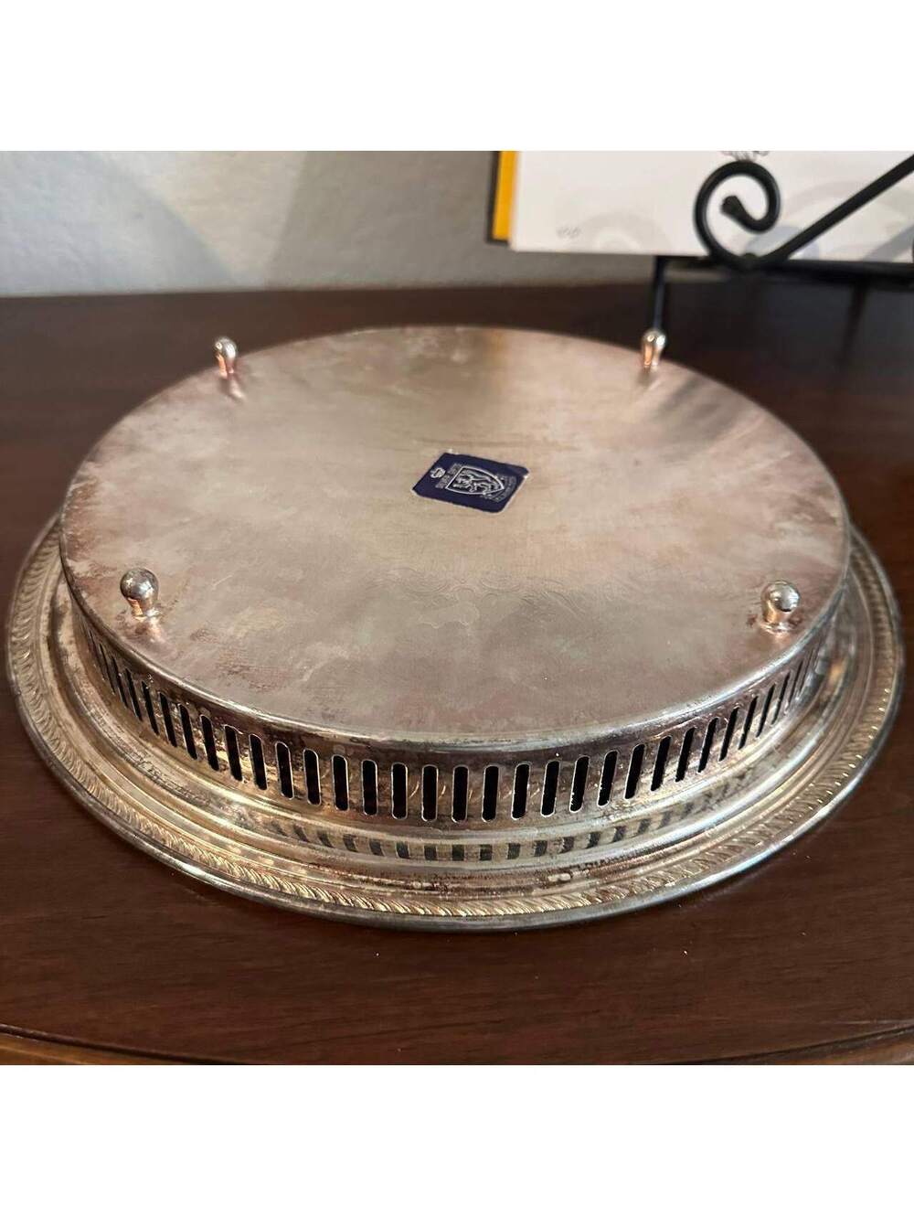 Vintage Silver Gifts A-1 Silverplate 12" Footed Gallery Tray Pierced Engraved - Picture 4 of 7